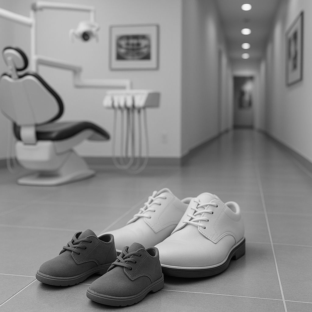 big shoes little shoes in dental office