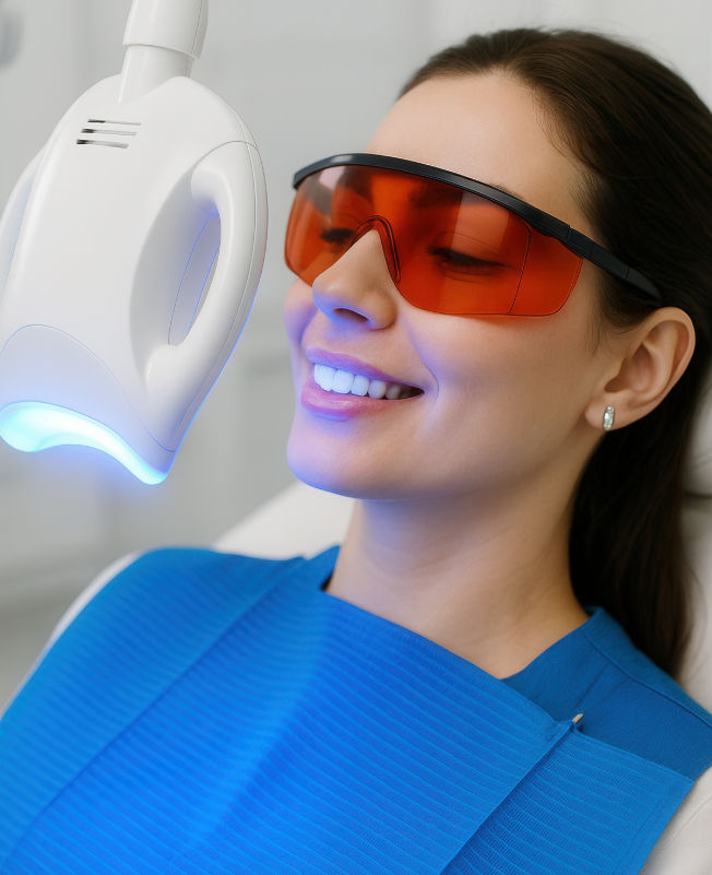 female patient getting teeth whitening procedure